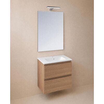 Cosmic Conjunto de mueble de baño suspendido con 2 cajones, 1 lavabo de porcelana, 1 espejo y 1 aplique de pared BBest . (60 cm) Nogal Cosmic Conjunto de mueble de baño suspendido con 2 cajones, 1 lavabo de porcelana, 1 espejo y 1 aplique de pared BBest . (60 cm) Nogal