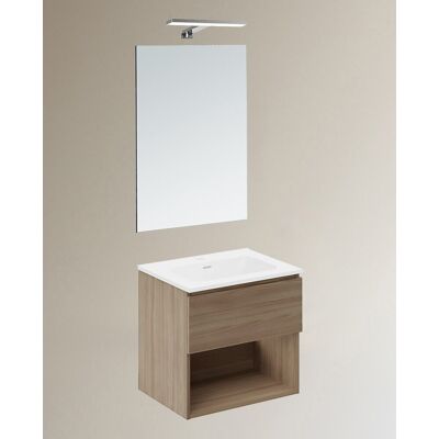 Cosmic Conjunto de mueble de baño suspendido con 1 cajón, 2 perchas, 1 lavabo de porcelana y 1 aplique de pared B-Best . (60 cm) Nogal Cosmic Conjunto de mueble de baño suspendido con 1 cajón, 2 perchas, 1 lavabo de porcelana y 1 aplique de pared B-Best . (60 cm) Nogal