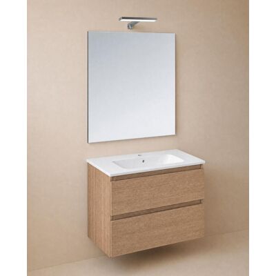 Cosmic Conjunto de mueble de baño suspendido con 2 cajones, 1 lavabo de porcelana, 1 espejo y 1 aplique de pared BBest . (80 cm) Nogal Cosmic Conjunto de mueble de baño suspendido con 2 cajones, 1 lavabo de porcelana, 1 espejo y 1 aplique de pared BBest . (80 cm) Nogal