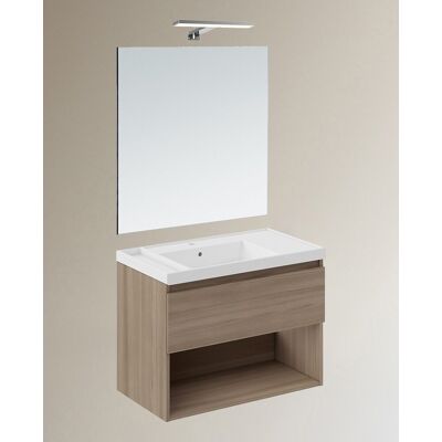 Cosmic Conjunto de mueble de baño suspendido con 1 cajón, 2 perchas, 1 lavabo de porcelana y 1 aplique de pared B-Best . (80 cm) Nogal Cosmic Conjunto de mueble de baño suspendido con 1 cajón, 2 perchas, 1 lavabo de porcelana y 1 aplique de pared B-Best . (80 cm) Nogal