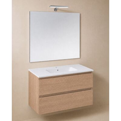 Cosmic Conjunto de mueble de baño suspendido con 2 cajones, 1 lavabo de porcelana, 1 espejo y 1 aplique de pared BBest . (100 cm) Nogal Cosmic Conjunto de mueble de baño suspendido con 2 cajones, 1 lavabo de porcelana, 1 espejo y 1 aplique de pared BBest . (100 cm) Nogal