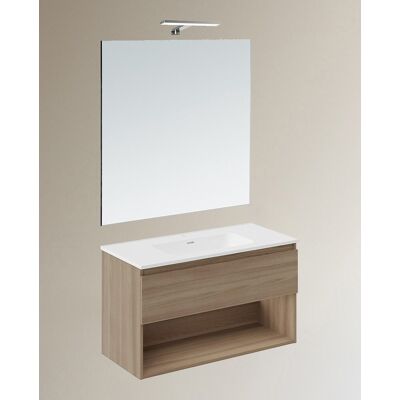 Cosmic Conjunto de mueble de baño suspendido con 1 cajón, 2 perchas, 1 lavabo de porcelana y 1 aplique de pared B-Best . (100 cm) Nogal Cosmic Conjunto de mueble de baño suspendido con 1 cajón, 2 perchas, 1 lavabo de porcelana y 1 aplique de pared B-Best . (100 cm) Nogal