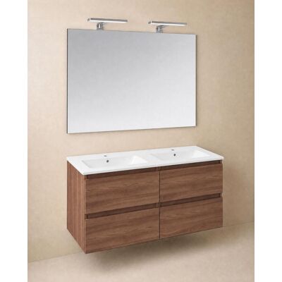 Cosmic Conjunto de mueble de baño suspendido con 4 cajones, 2 perchas, 1 lavabo de porcelana, 1 espejo y 1 aplique de pared BBest . (120 cm) Nogal Cosmic Conjunto de mueble de baño suspendido con 4 cajones, 2 perchas, 1 lavabo de porcelana, 1 espejo y 1 aplique de pared BBest . (120 cm) Nogal