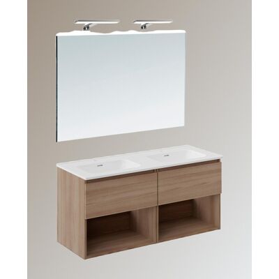 Cosmic Conjunto de mueble de baño suspendido con 2 cajones, 4 perchas, 1 lavabo de porcelana, 1 espejo y 1 aplique de pared B-Best . (120 cm) Nogal Cosmic Conjunto de mueble de baño suspendido con 2 cajones, 4 perchas, 1 lavabo de porcelana, 1 espejo y 1 aplique de pared B-Best . (120 cm) Nogal
