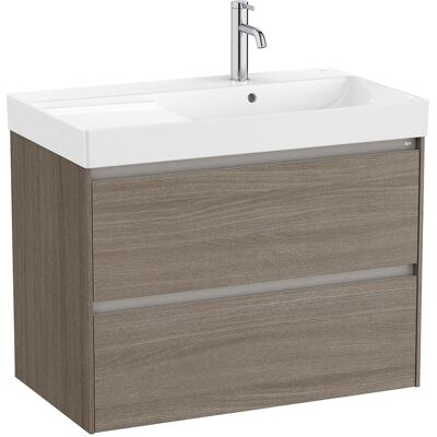 Conjunto de baño ROCA Unik - Lavabo cuadrado de cerámica, 2 cajones, Olmo oscuro Conjunto de baño ROCA Unik - Lavabo cuadrado de cerámica, 2 cajones, Olmo oscuro