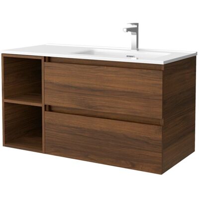 Conjunto de Muebles de Baño Nogal Salgar - Bequia 100cm, Lavabo, Mueble Pequeño Conjunto de Muebles de Baño Nogal Salgar - Bequia 100cm, Lavabo, Mueble Pequeño