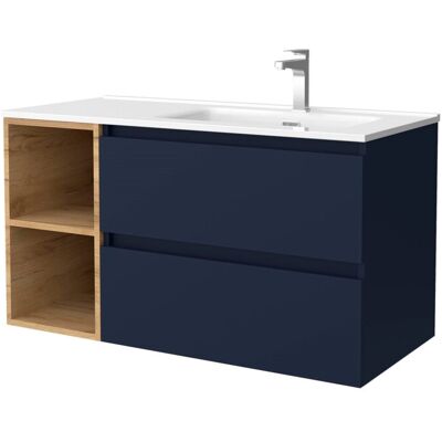 Conjunto de baño Salgar Bequia 100cm - Azul mate, Roble, 2 cajones Conjunto de baño Salgar Bequia 100cm - Azul mate, Roble, 2 cajones