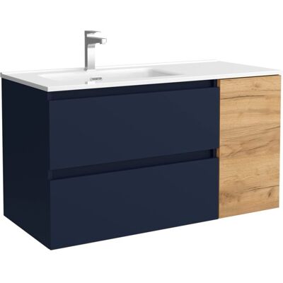 Mueble de baño Bequia 90cm Salgar - Azul Mate, Roble, Cierre suave Mueble de baño Bequia 90cm Salgar - Azul Mate, Roble, Cierre suave