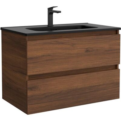 Salgar Mueble de baño con 2 cajones y lavabo negro de 1 poza Bequia . (80 cm) Nogal Salgar Mueble de baño con 2 cajones y lavabo negro de 1 poza Bequia . (80 cm) Nogal