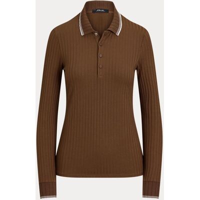 Ralph Lauren Polo de mujer en punto de canalé de manga larga . (L) Marrón chocolate Ralph Lauren Polo de mujer en punto de canalé de manga larga . (L) Marrón chocolate