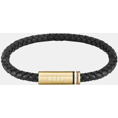 Boss Pulsera Ares Single de acero y piel negra. Negro Boss Pulsera Ares Single de acero y piel negra. Negro