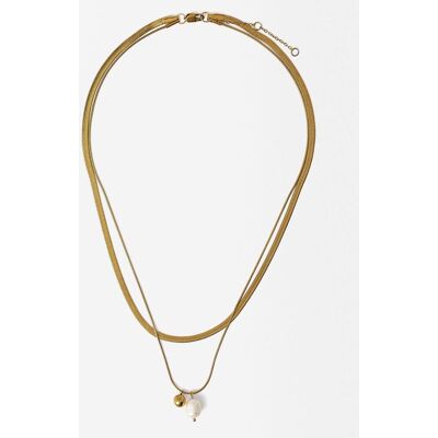Parfois Collar de acero inoxidable doble con abalorio y perla en dorado. Dorado Parfois Collar de acero inoxidable doble con abalorio y perla en dorado. Dorado