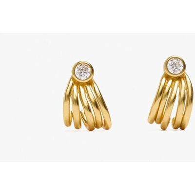Parfois Pendientes de aro dobles de plata de ley con baño de oro de 18 k con circonitas. Blanco Parfois Pendientes de aro dobles de plata de ley con baño de oro de 18 k con circonitas. Blanco