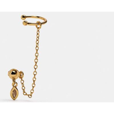 Parfois Pendiente de aro bañado en oro de 18 k con cadena colgante. Dorado Parfois Pendiente de aro bañado en oro de 18 k con cadena colgante. Dorado