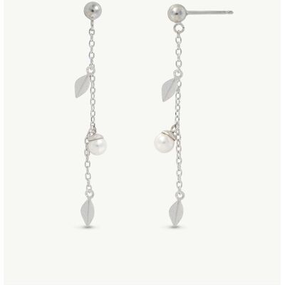 Majorica Pendientes largos hojas y perla 4mm romea. Plateado Majorica Pendientes largos hojas y perla 4mm romea. Plateado