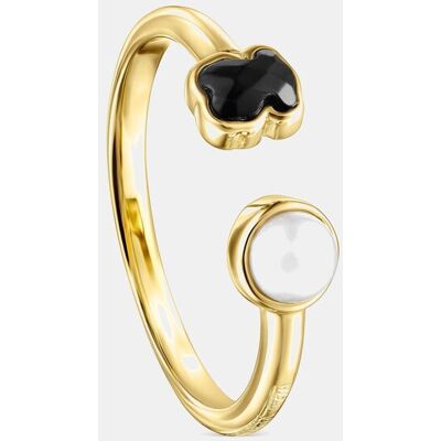 Tous Anillo glory bañado en oro de 18 kt sobre plata con ónix y perla. (14) Multicolor Tous Anillo glory bañado en oro de 18 kt sobre plata con ónix y perla. (14) Multicolor