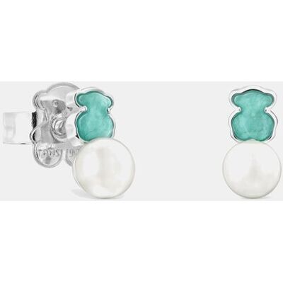 Tous Pendientes tuyo mini color de plata con amazonita y perla. Multicolor Tous Pendientes tuyo mini color de plata con amazonita y perla. Multicolor