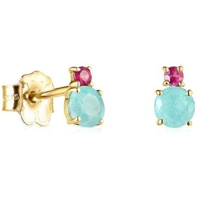 Tous Pendientes mini ivette de oro amarillo con amazonita y rubí. Multicolor Tous Pendientes mini ivette de oro amarillo con amazonita y rubí. Multicolor
