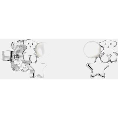 Tous Pendientes nocturne de plata con oso y perla. Blanco Tous Pendientes nocturne de plata con oso y perla. Blanco