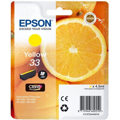 Epson Cartucho original Claria 33 Amarillo. Epson Cartucho original Claria 33 Amarillo.