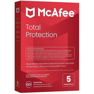 Mcafee Total Protection, 5 dispositivos (Windows-Mac-Android-iOS-ChromeOS) - Suscripción de 1 año, se renueva automáticamente cada año. Mcafee Total Protection, 5 dispositivos (Windows-Mac-Android-iOS-ChromeOS) - Suscripción de 1 año, se renueva automáticamente cada año.