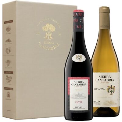 Sierra Cantabria Estuche vino tinto Cuvée 2020 y blanco Organza 2023 Rioja. Sierra Cantabria Estuche vino tinto Cuvée 2020 y blanco Organza 2023 Rioja.