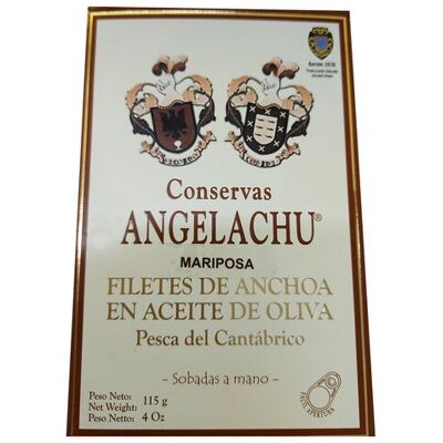 Conservas Angelachu Anchoas mariposa en aceite de oliva . Conservas Angelachu Anchoas mariposa en aceite de oliva .