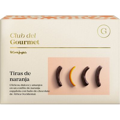 Club del Gourmet Tiras de naranja bañadas en chocolate 70% sin gluten . Club del Gourmet Tiras de naranja bañadas en chocolate 70% sin gluten .