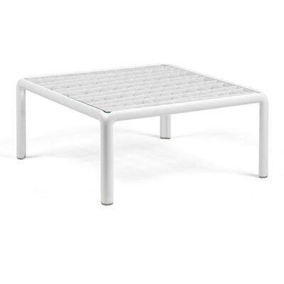 Nardi Mesa de centro de jardín de resina con superficie de cristal Komodo . Blanco Nardi Mesa de centro de jardín de resina con superficie de cristal Komodo . Blanco