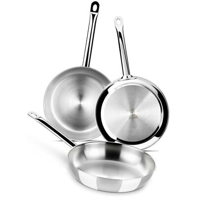 Bra Set de 3 sartenes de acero inoxidable sin antiadherente Profesional . Acero Bra Set de 3 sartenes de acero inoxidable sin antiadherente Profesional . Acero