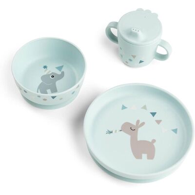 Done by Deer Set de vajilla con plato, bowl ventosa y taza de aprendizaje Celebration. (29.5 X 18 X 10 Cm) Azul claro niño Done by Deer Set de vajilla con plato, bowl ventosa y taza de aprendizaje Celebration. (29.5 X 18 X 10 Cm) Azul claro niño