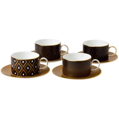 Set de 4 tazas y platillos de té en porcelana de hueso Wedgwood Gio Gold Set de 4 tazas y platillos de té en porcelana de hueso Wedgwood Gio Gold