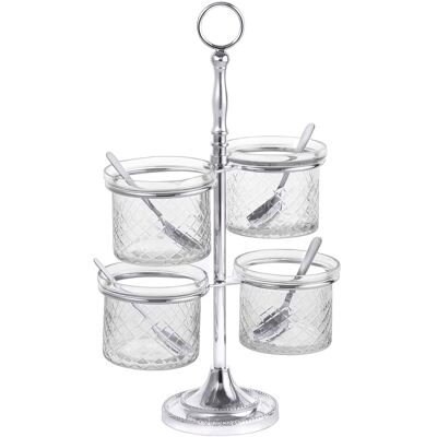 Pedro Durán Salsera cristal tallado en rombos 4 salsas Versalles . Cristal Pedro Durán Salsera cristal tallado en rombos 4 salsas Versalles . Cristal