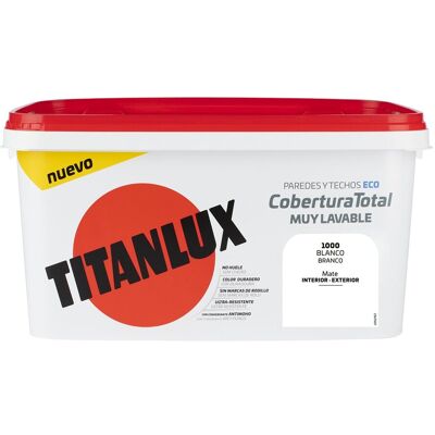 Titanlux Cobertura Total Pintura - Blanco 4L - Revestimiento de paredes Titanlux Cobertura Total Pintura - Blanco 4L - Revestimiento de paredes