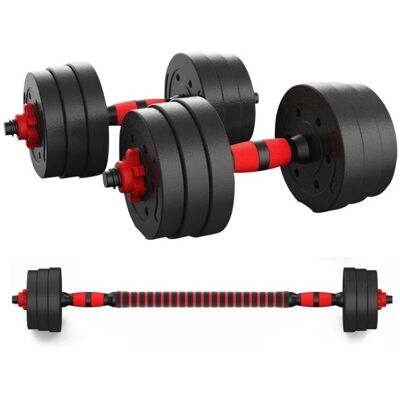 Fitness Tech Juego de mancuernas 2 en 1 ajustables con barra extensible . (50 Kg) Negro / Rojo Fitness Tech Juego de mancuernas 2 en 1 ajustables con barra extensible . (50 Kg) Negro / Rojo
