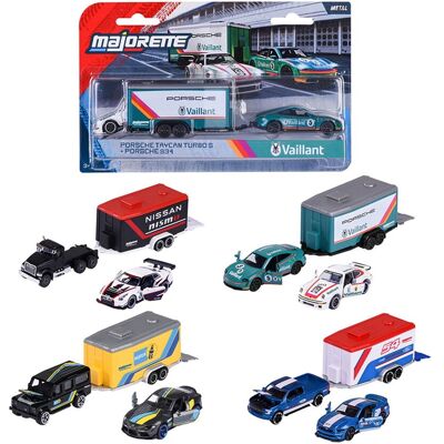 Majorette Trailer Deluxe con 2 vehículos de metal a escala 1:64 Ride Wild Premium Racing modelos surtidos. Majorette Trailer Deluxe con 2 vehículos de metal a escala 1:64 Ride Wild Premium Racing modelos surtidos.