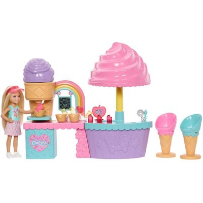 Barbie Muñeca Chelsea Heladería con masa de dos colores y accesorios para crear helados. Barbie Muñeca Chelsea Heladería con masa de dos colores y accesorios para crear helados.