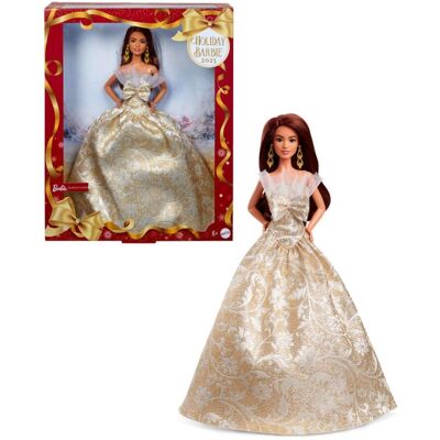 Barbie Signature Felices fiestas 2025 pelo marrón oscuro con vestido dorado y plateado Mattel. Barbie Signature Felices fiestas 2025 pelo marrón oscuro con vestido dorado y plateado Mattel.