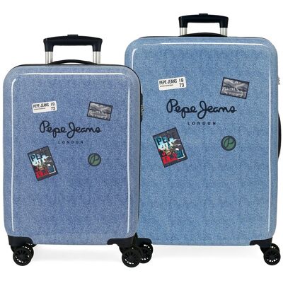 Pepe Jeans Juego de maletas (cabina y mediana) Digital Damon rígidas con capacidad de 104L. Azul Pepe Jeans Juego de maletas (cabina y mediana) Digital Damon rígidas con capacidad de 104L. Azul