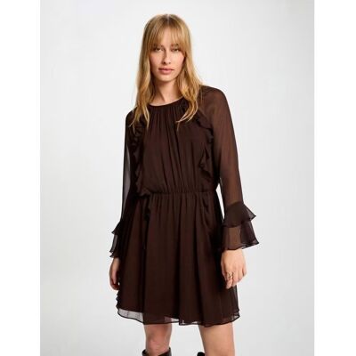 Vestido Corto Morgan Transparente Estampado Volantes Manga Larga Mujer Marrón Marrón 36 Mujer Vestido Corto Morgan Transparente Estampado Volantes Manga Larga Mujer Marrón Marrón 36 Mujer
