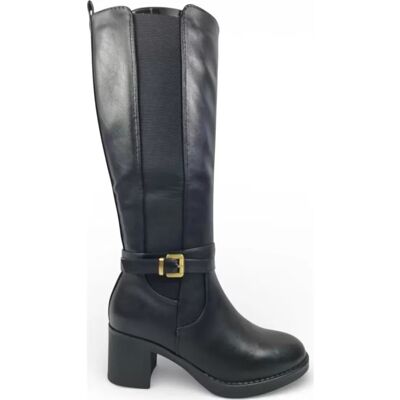Botas De Tacón Alto Timbos Con Hebilla Negro 36 Mujer Botas De Tacón Alto Timbos Con Hebilla Negro 36 Mujer