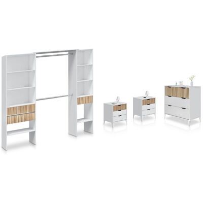 duehome Pack ormitorio con mesitas de noche, cómoda y armario vestidor 190 cm Nitza On - Blanco Artik (Blanco Mate) - Natur duehome Pack ormitorio con mesitas de noche, cómoda y armario vestidor 190 cm Nitza On - Blanco Artik (Blanco Mate) - Natur