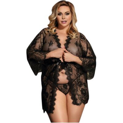 Subblime Queen Plus - bata de encaje negro con conjunto (XL-2XL) Subblime Queen Plus - bata de encaje negro con conjunto (XL-2XL)