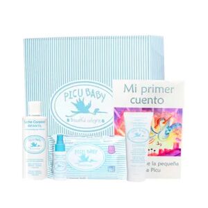 Picu Baby Caja Regalo Azul Toallitas + Loción + Colonia + Bálsamo + Cuento