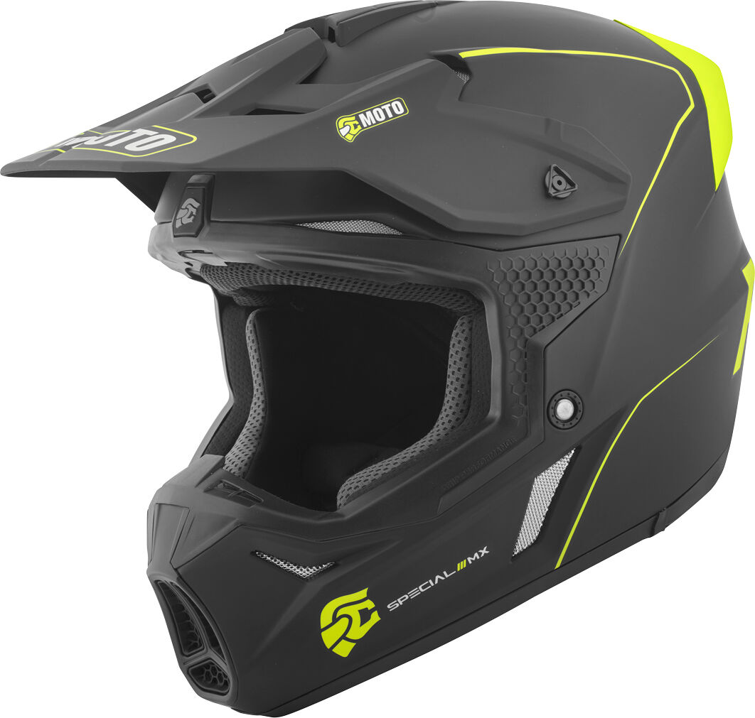 FC-Moto Merkur Straight Casco de motocross - Negro Amarillo (XL)