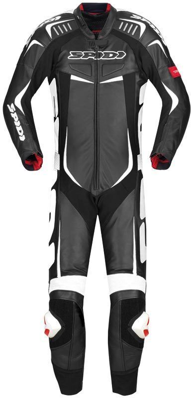 Spidi Track Wind Pro Traje de cuero de motocicleta de una sola pieza - Negro Blanco (56)