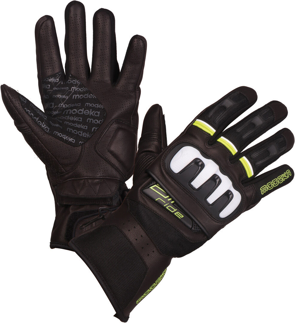 Modeka Air Ride Guantes de la motocicleta - Negro Blanco Amarillo (S M)