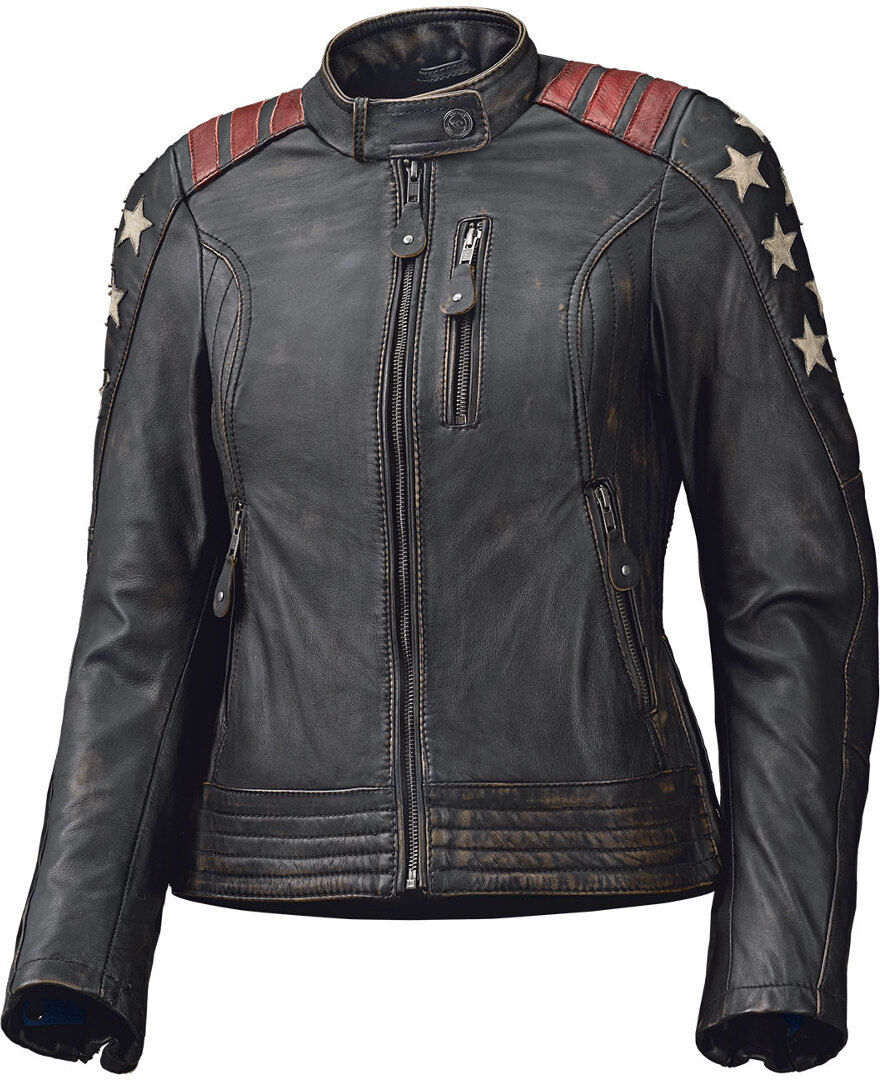 Held Laxy Damas chaqueta de cuero de la motocicleta - Negro Rojo (42)