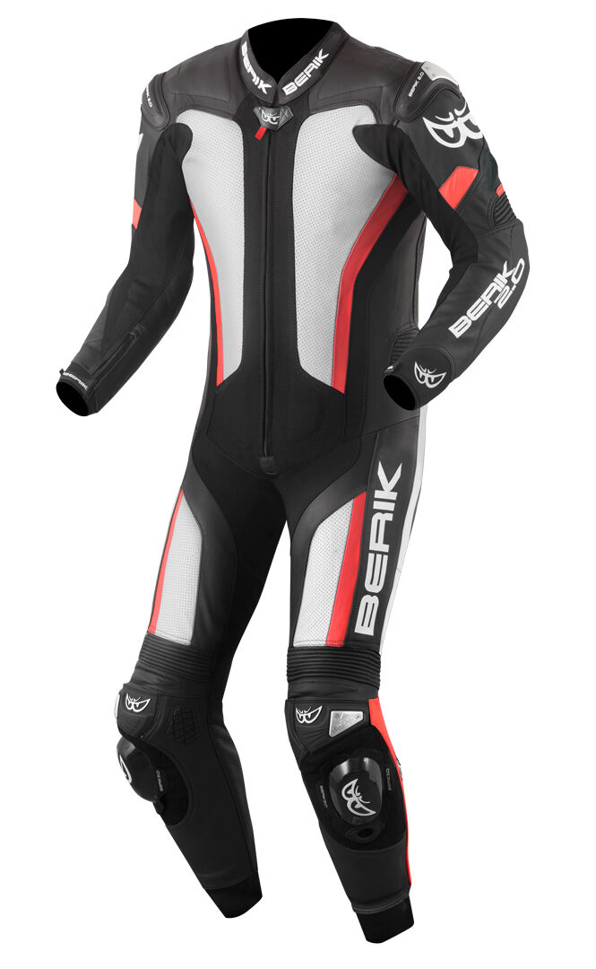 Berik Losail Traje de cuero de una pieza de la motocicleta - Negro Blanco Rojo (56)