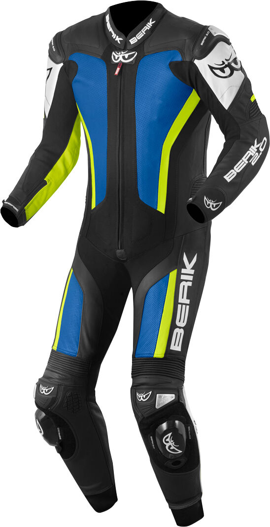 Berik Losail Traje de cuero de una pieza de la motocicleta - Negro Blanco Azul Amarillo (50)